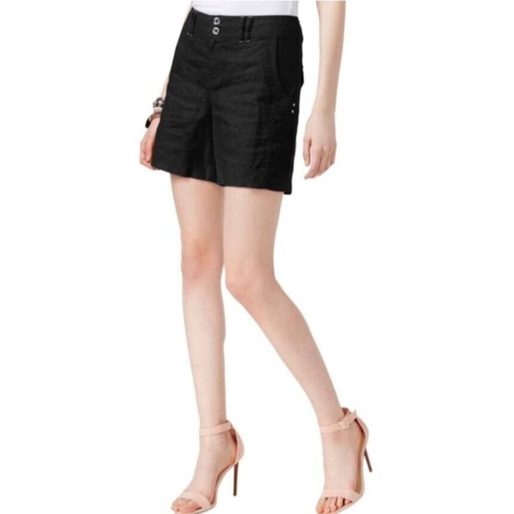 INC International Concepts 4 Black Casual Linen Shorts Rhinestone Accents